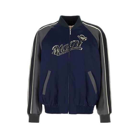 Marni Men Navy Blue Satin Bomber Jacket